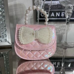 Pink Quilted Mini Bag with Pearl Bow